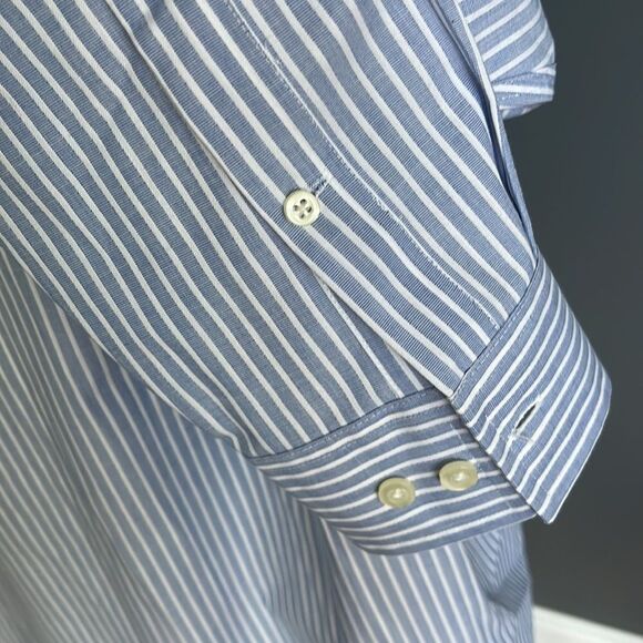 MICHAEL Michael Kors blue/white stripe button front/cuffs shirt. 16 1/2 34-35. - Picture 4 of 6